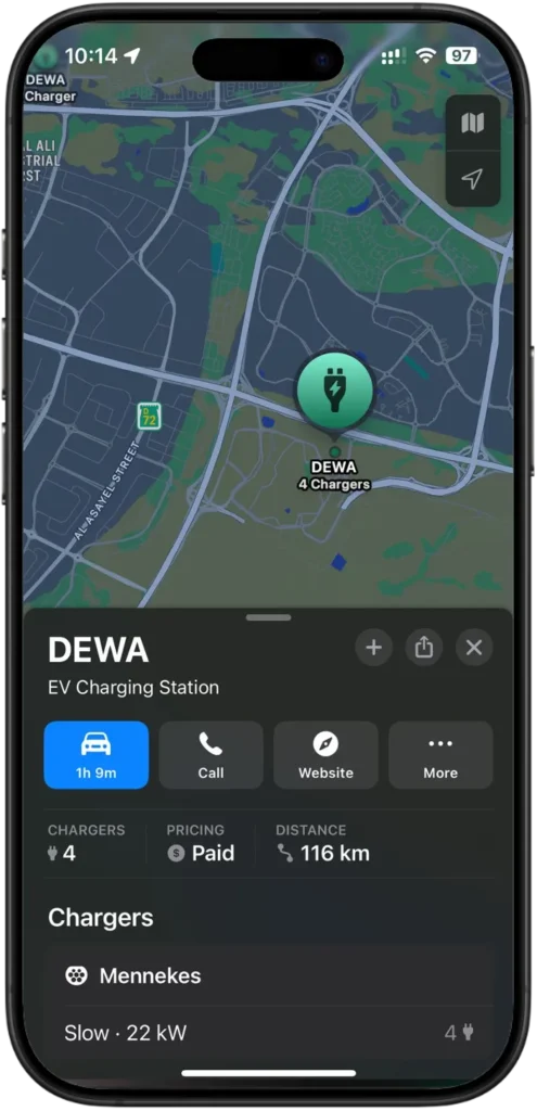 Charging Stations and RTA in Apple Maps